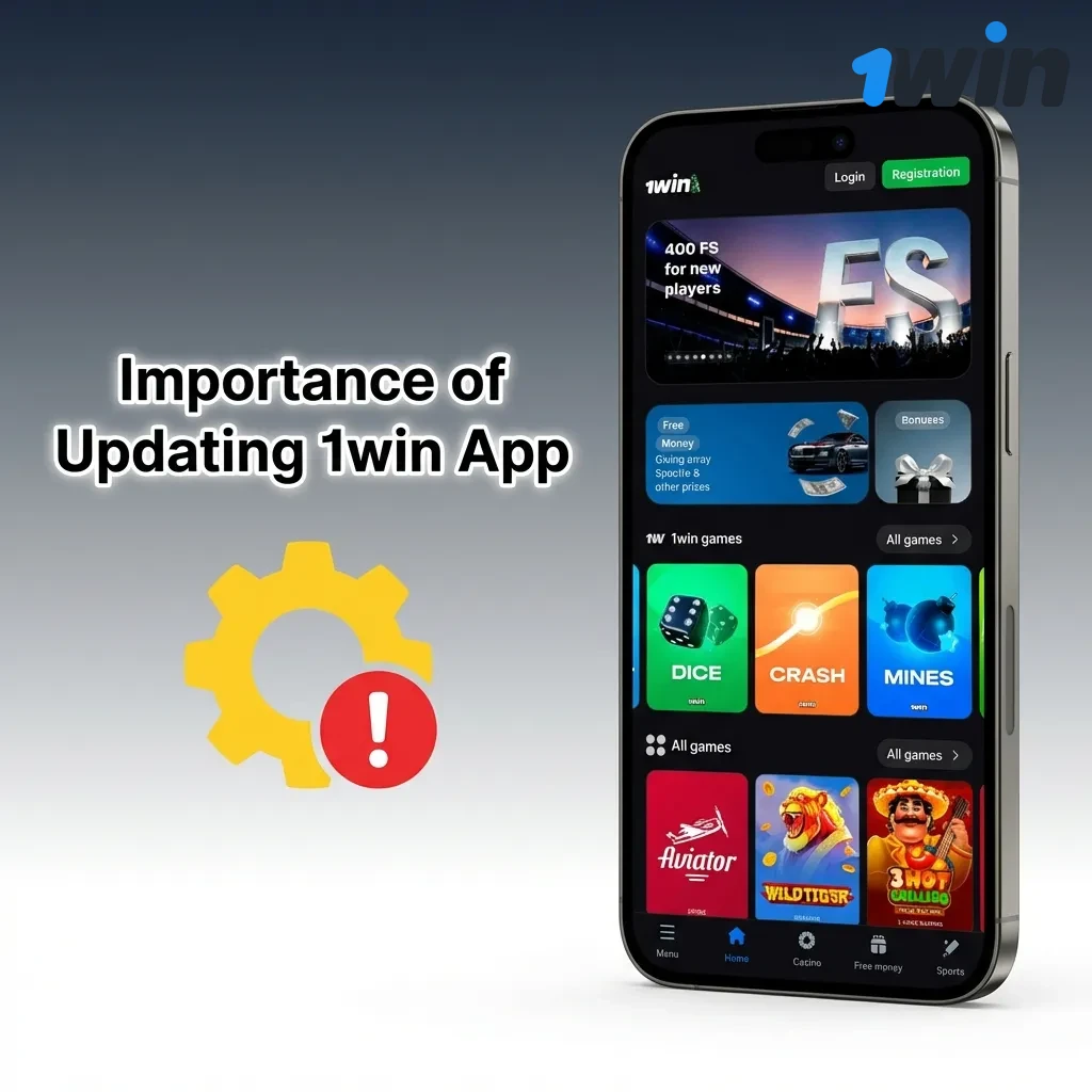1win app update screen showing security patches, new features, and improved performance for betting application