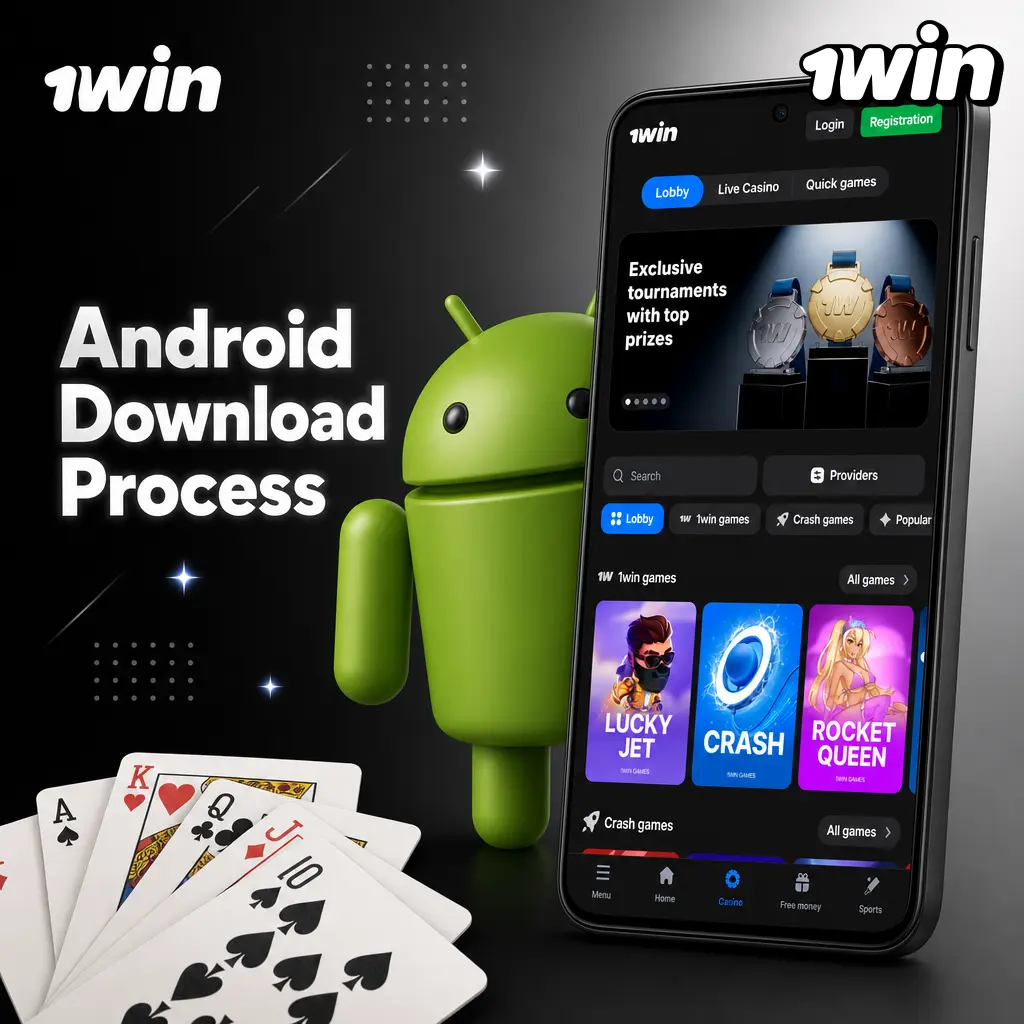 Illustration of the step-by-step application download process on an Android smartphone.