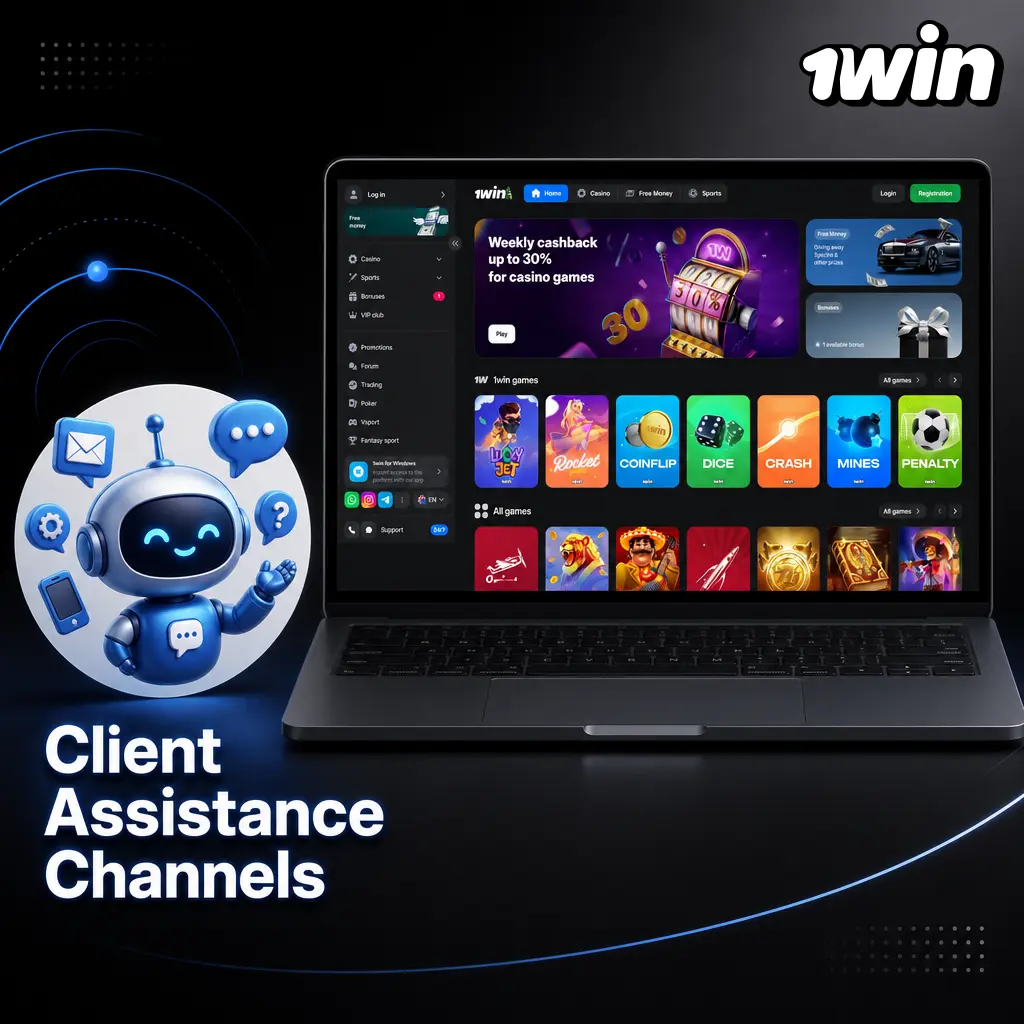 Visual representing different client assistance channels available for customer support.