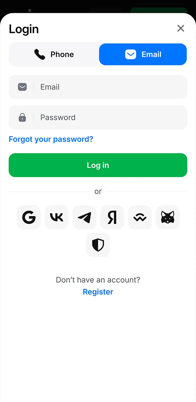 Log in to your 1win account.
